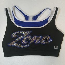 OTA rhinestone  Cheerleading Zone Sports Bra Size AM Black, Blue And Silver