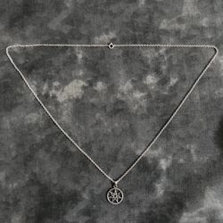 Sterling Silver 925 Italy ROLO Round link Necklace Chain 5.65 grams & Vintage PSCL Elven 7 Point Star Pentagram Pendant 