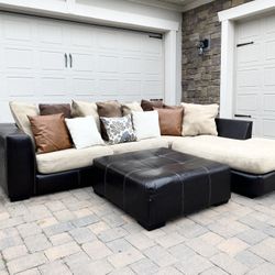 Cozy Leather & Creme Sectional 