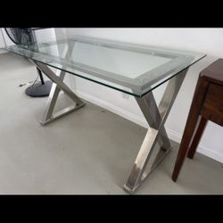 Glass Metal Chrome Desk Table