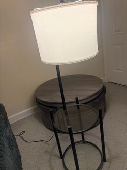2 Floor Lamps with Glass Side Tables
