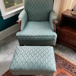 Vintage Upholstered Chair And Ottoman
