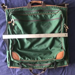 Vintage 80s 90s LL BEAN Green Canvas Leather Folding Garment Suit Carrying Bag Travel
