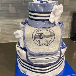 Baby Boy Blue Gray Plane Diaper Cake