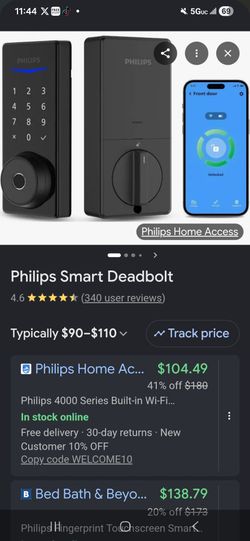 Philips Wi-Fi Smart Lock with Bridge, Fingerprint & App Control Auto Lock