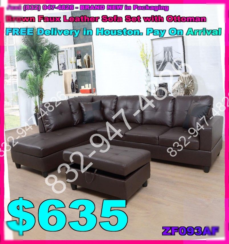 brown leatherette sectionals family living room footstool bundle home furniture