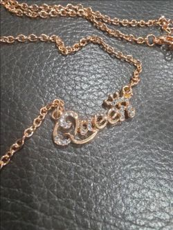 Queen Crown Rhinestone Necklace Gold Tone