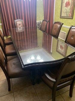 Large Dinning Table W Glass Top