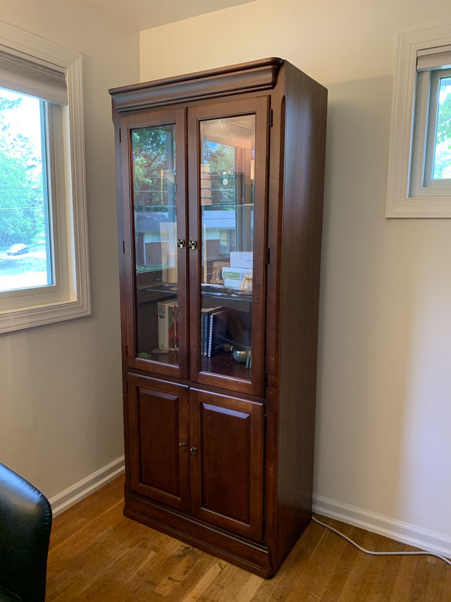 Cherry Wood Bookcase - Bookshelf With Glass Doors