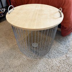 (2) Metal Storage Baskets With Wood Lids 