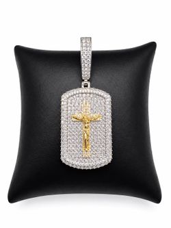 925 Sterling Silver 2.50CT MOISSANITE Crucifix Dog Tag Men’s Pendant