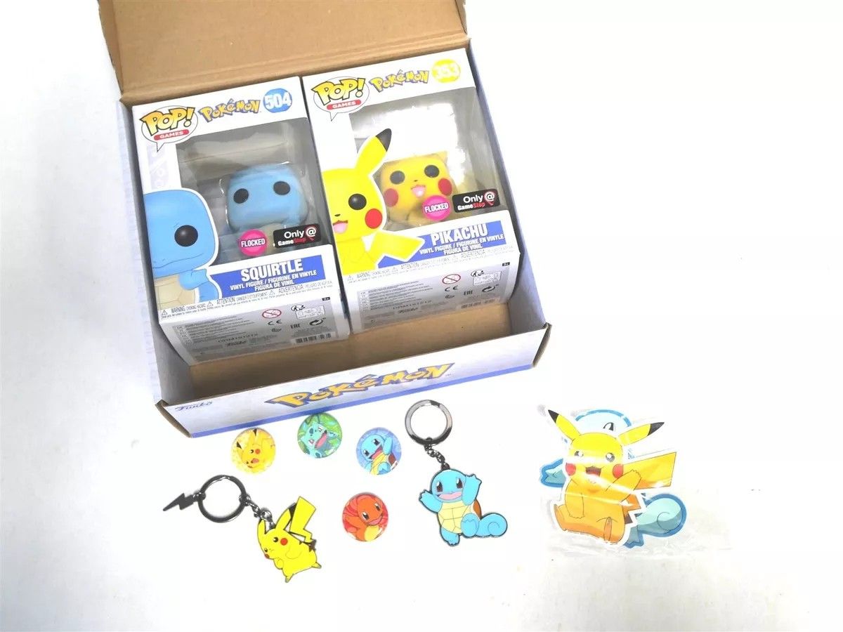Pokemo: Flocked Pikachu Squirtle Flocked FUNKO POPS, Gamestop