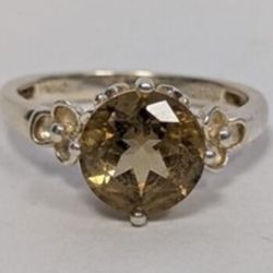 925 Sterling Silver Yellow Stone Flower Ring 