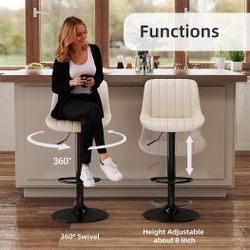 Bar Stools Set of 2, Swivel Counter Height Barstools with Back, Adjustable PU Leather Bar Chairs, Modern Armless Kitchen Island Stool, Beige