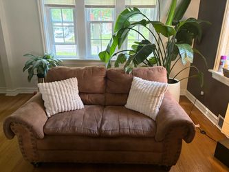 Brown Microfiber Loveseat with Nailhead Trim