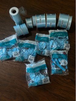 Light blue balloons and ribbon