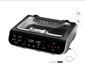 Gourmia FoodStation Smokeless Grill, Griddle, & Air Fryer with Integrated Probe