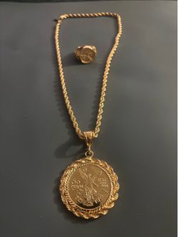 JUEGO DE CADENA Y ANILLO CHAPIADOS EN ORO DE 14 K