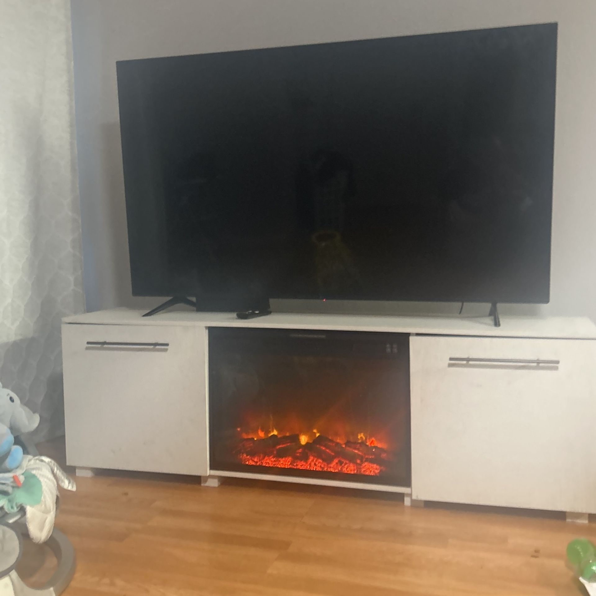 White 70 Inch Entertainment Center With Fireplace