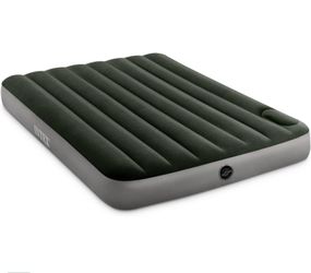 Intex 64762E Dura-Beam Standard Downy Air Mattress: Fiber-Tech Full Size Built-in Foot Pump 10in Bed Height 300lb Weight Capacity