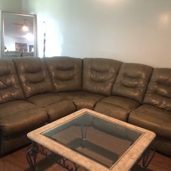 Double Recliner Leather Sectional Three Pieces. Great Condition Barely Used 