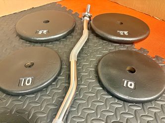 Steel Standard Curl Bar W/Weight Plates: 25s, 10s and 5s ponders. 94# Brute W.