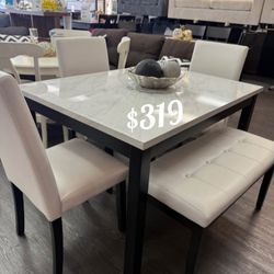 Elegant 5-Pc White Dining Table Set