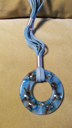 Turquoise Suede And Glass Necklace