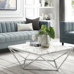 Solid Marble Coffee Table Set With Matching End Table 