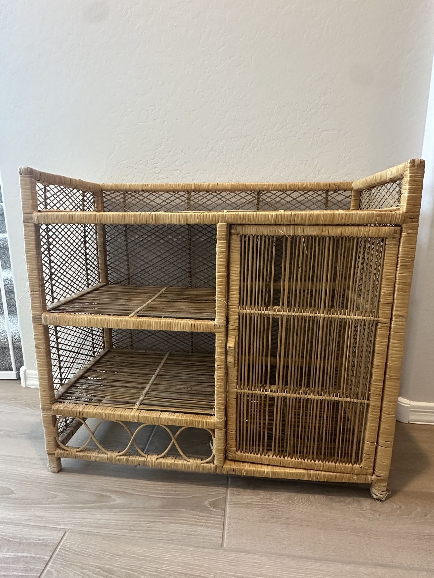 Vintage Rattan Wicker Boho Cabinet Credenza