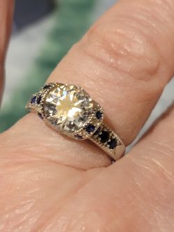 Solid 925 Silver with White AAA WHITE CZ AND NATURAL BLUE SAPPHIRES