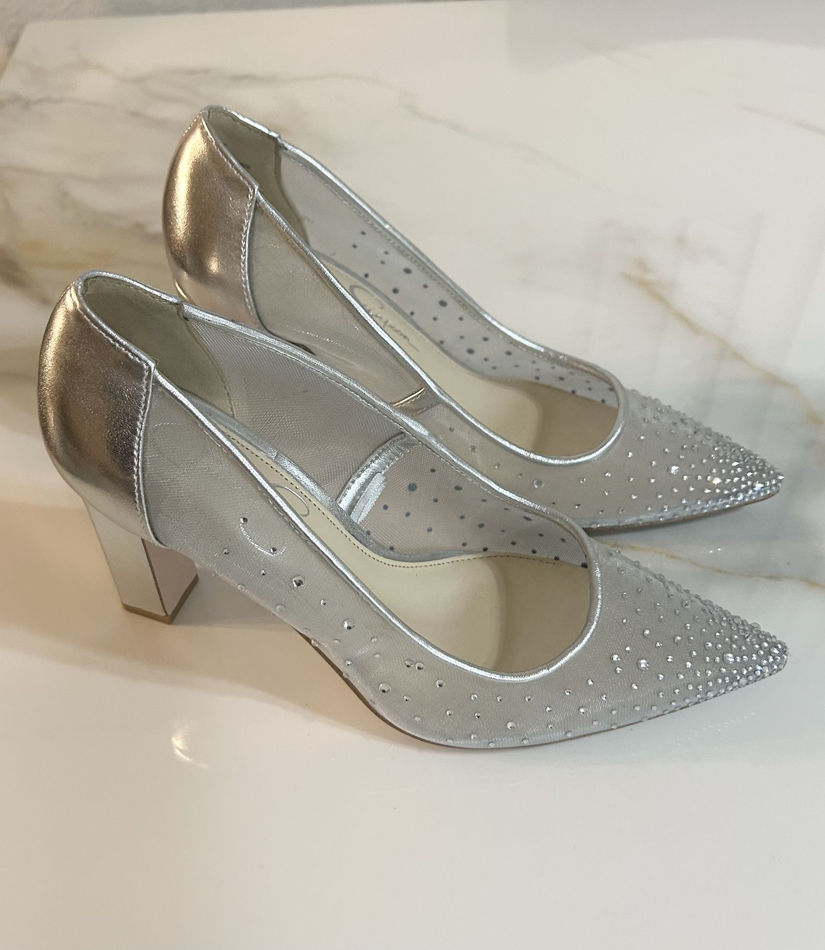 Silver High Heels Crystals Jessica Simpson