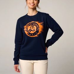 Roland Garros Women’s Small Sweatshirt Navy Blue Orange Logo Round Neck Cotton