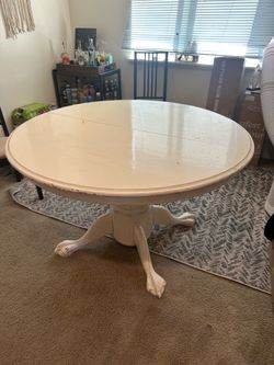 Round Oak Table with Leaf - shabby chic rustic farmhouse vintage
