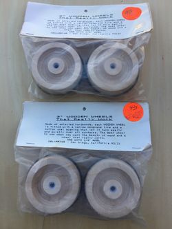 4-3” WOOD WHEELS WITH RUBBER 1/4” axel $15