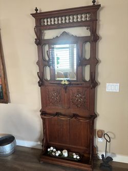 Antique Oak Wood Hall Tree