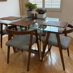 West Elm glass dining table