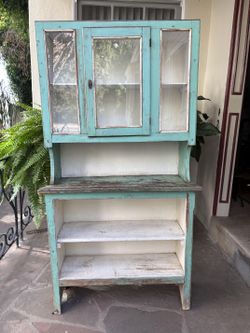 Antique Teal Step-Back Hutch / Kitchen Cabinet