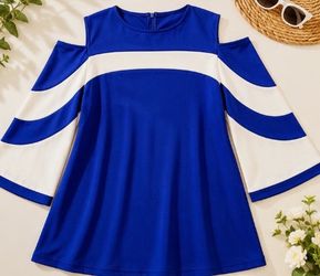 Royal Blue Cold Shoulder Blouse – Women's XXL – Excellent Condition