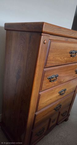 Vintage Wood Tall Dresser with Brass Hardware