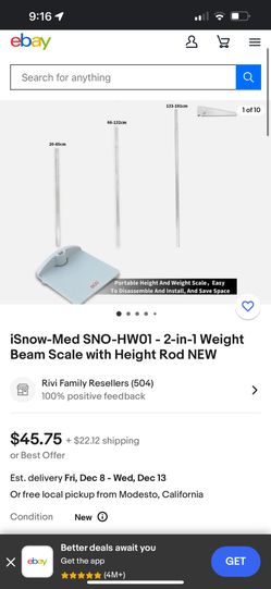iSnow-Med SNO-HW01 - 2-in-1 Weight Beam Scale with Height Rod NEW