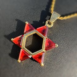 Jewelry 14k solid yellow gold Star of Remphan ✡️ red agate 3.00CTW Pendant charm