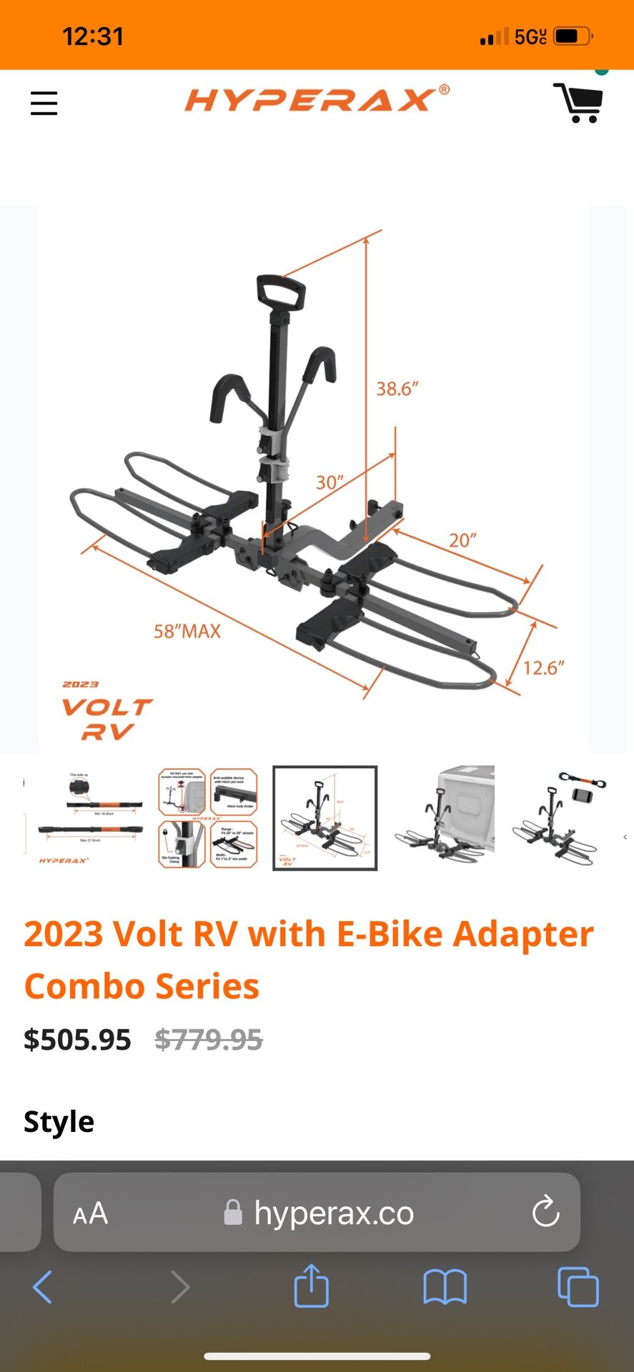 Bike Rack Hyperax Volt RV Hitch rack ** RV APPROVED**