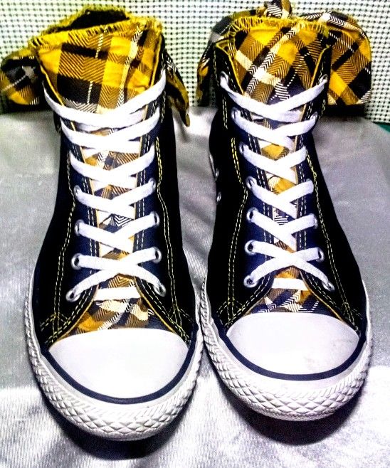 Converse All Star Chuck Taylor Plaid Bowtie Hi Top Sneakers Girls Black/Yellow Size 8 Womens