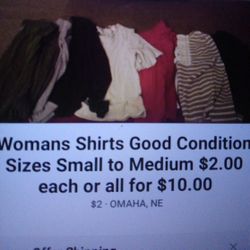 Woman's Shirts Clean Sizes Xsmall, Small To Medium$2.00 Each Or All For $10.00 