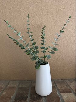 Ceramic Vase with Fake Plant Leaves