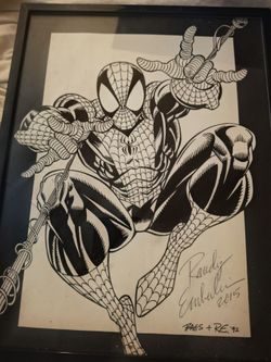 Signed 8 by 12 picture of Spiderman Randy Emberlin Amazing Siderman and other Marvel Comic Books "Inker"