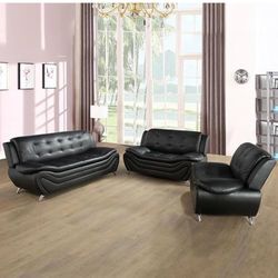 Faux Leather 3 -Piece Sofa Set