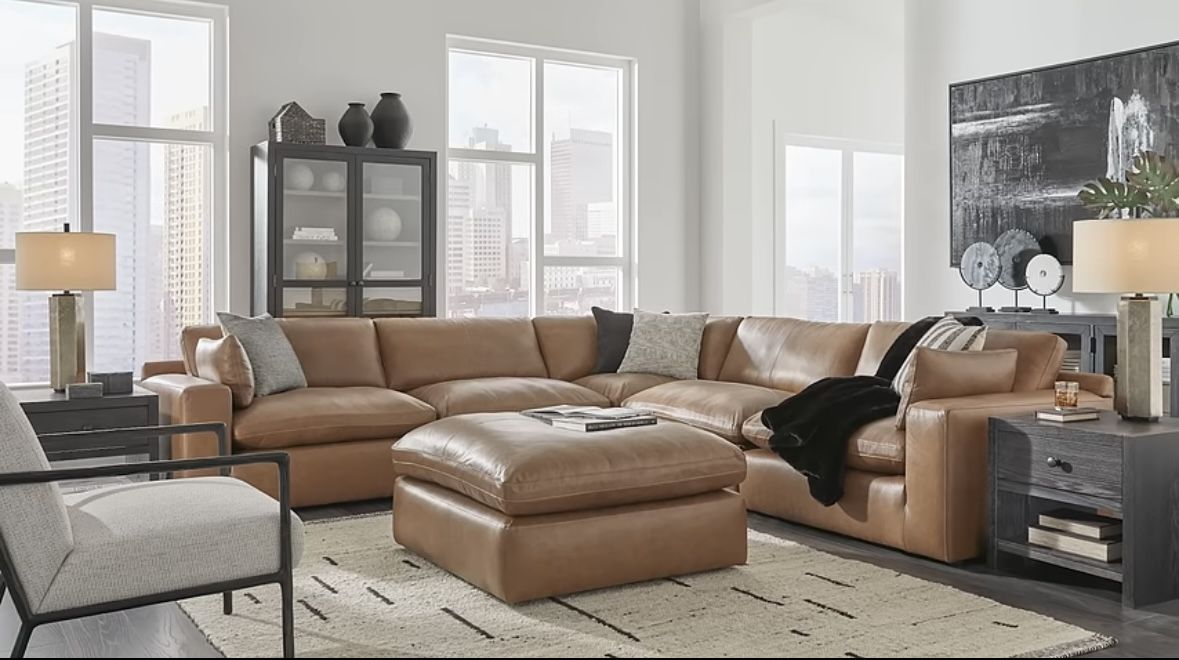 Emilia 5-Piece Leather Modular Sectional w/Ottoman