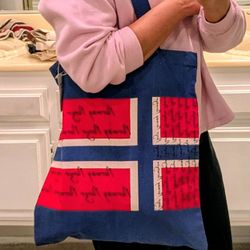 Norway Flag Colorful Large Tote Bag 16x5" 100% Cotton EcoFriendly Reusable Flaaronning.

